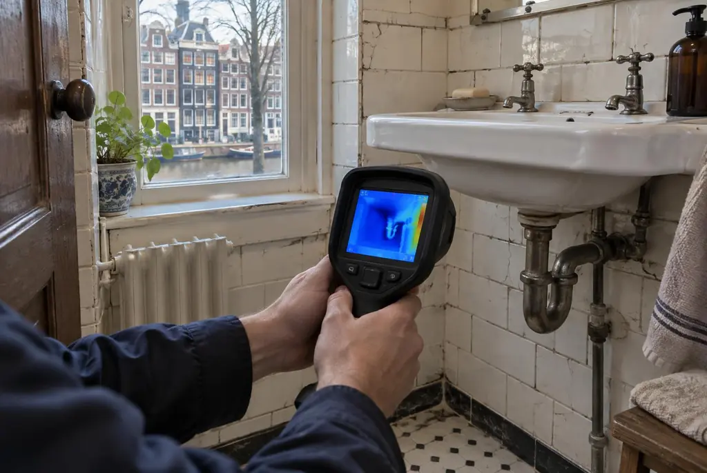 Lekdetectie Amersfoort – badkamer met oude leidingen achter de tegels